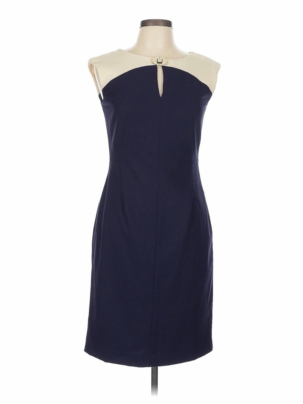 Ellen Tracy Navy Sheath Dress with Cream Yoke